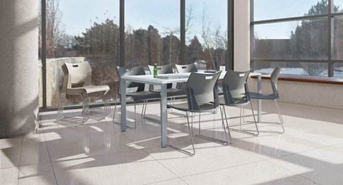 Global 8 Ft Conference Table Dimensions: 48"D X 96"W X 29"H Sleek 1" X 2" Metal Legs In Tungsten Finish 1" Thick Work Surface - White