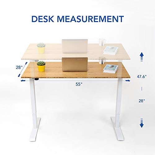 Flexispot Adjustable Desk, Electric Standing Desk Sit Stand Desk, 55 x 28 Inches Whole-Piece Bamboo Desk Top Home Office Table Stand up Desk (White Frame+Bamboo Top)