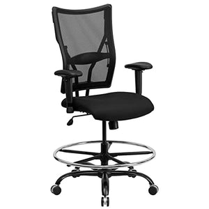 Offex Big and Tall Black Mesh Drafting Stool with Arms