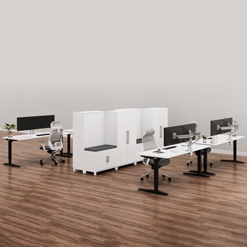 UPLIFTDESK MoPac Storage Wall 8 (Ash Gray) - Black Handles, Bases, Gray Cushions