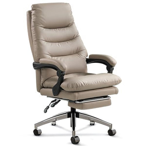 SOFTREST Ergonomic Executive Office Chair with Foot Rest - High Back, Reclining, Pu-Leather, Khaki