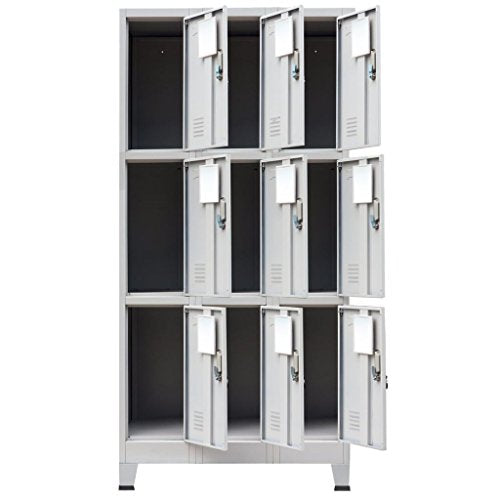 BLXCOMUS Gray Steel Cabinet Storage for Sports Locker Rooms,Office Furniture Filing Cabinet Organizer with 9 Compartments,9 Lockable Doors with an Opening Angle of 130° and 18 Keys