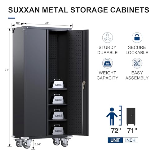 Reemoon Metal Storage Cabinet with Doors and Shelves, 71-inch Tall Lockable File Cabinet - Black