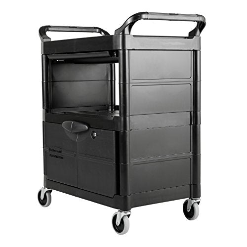 Rubbermaid Commercial Products Rolling Utility Cart with Drawers, Black, 300 lbs Capacity