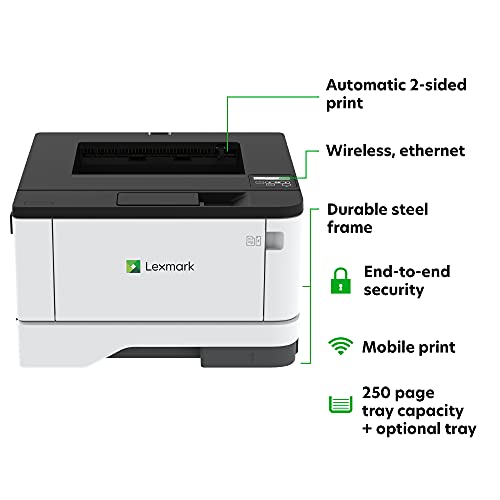 Lexmark B3442dw Monochrome Laser Printer with Full-Spectrum Security and Print Speed Up to 42 ppm(29S0300), Gray/White, Small