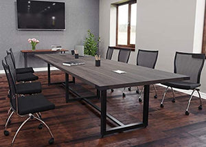 Office Pope Modern Conference Room Table with Metal Base & Accents, 10ft White Ash/Silver Metal, 2 Power Modules