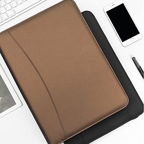 KGEZW A4 Leather Portfolio Binder Padfolio Organizer with Calculator Zipper Briefcase Notebook File Folder (Color : A)