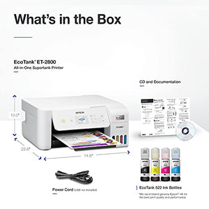 Epson EcoTank ET-2800 Wireless Color All-in-One Cartridge-Free Supertank Printer with Scan and Copy – The Ideal Basic Home Printer - White