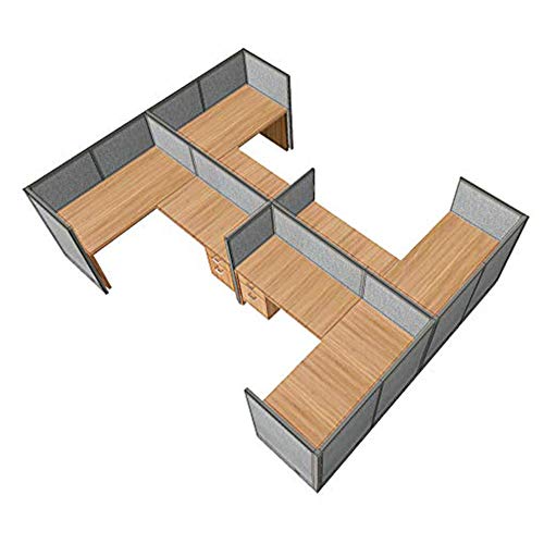 G GOF Double 4 Person Workstation Cubicle (11'D x 12'W-W) / Office Partition, Room Divider - Walnut, 48" H