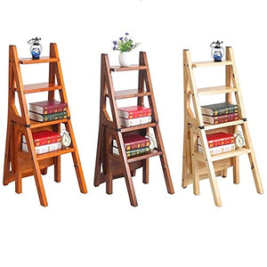 LUCEAE 4-Step Solid Wooden Folding Ladder Stool, Indoor/Outdoor Heavy Duty Plant Stand, 120Kg Capacity