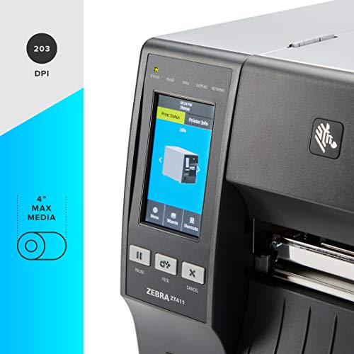 Zebra ZT411 Thermal Transfer Industrial Printer 203 dpi Print Width 4 in Serial USB Ethernet Bluetooth Peeler ZT41142-T110000Z