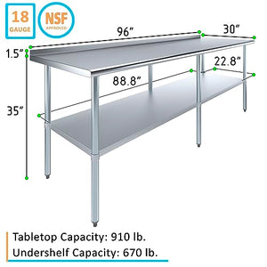 Express KitchQuip Stainless Steel Work Table with Galvanized Undershelf (30"x96")