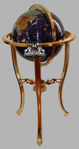 37" Floor Standing Blue Lapis Gemstone Globe with 50 USA Divided State Stones