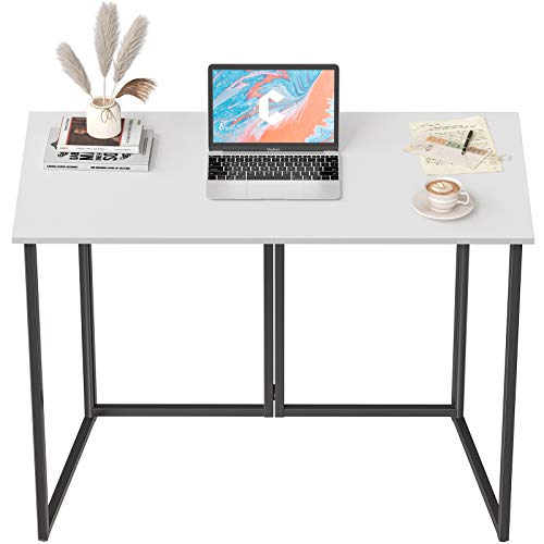 Cubiker 40" Folding Computer Desk,Small Home Office Laptop Work Desk,Study Writing Table,No-Assembly,Foldable and Portable Design,White