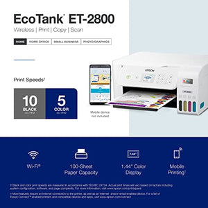 Epson EcoTank ET-2800 Wireless Color All-in-One Cartridge-Free Supertank Printer with Scan and Copy – The Ideal Basic Home Printer - White (Renewed)