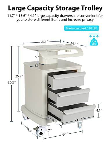 EcomVast Mobile Ultrasound Trolley Cart 110LBS Load with 4 Wheels 2 Brake