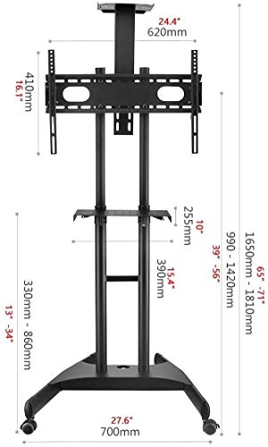 TV Rack Furniture Mobile TV Cart with Mount, 32-65 Inch Flat Display Height Adjustable, Caster, 2 Shelves, Full Motion