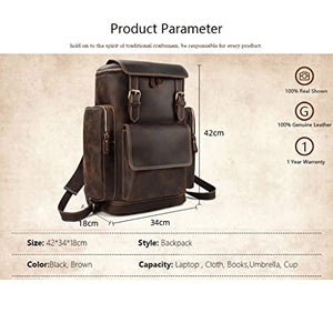 WJPTL Travel 100% Genuine Crazy Horse Leather Backpack，Man Large Capacity Laptop Daypack，Retro Cowhide School、Business、Travel Rucksack Women (Color : Blue, Size : 15.6inchs)