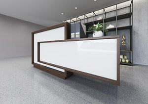 KANSOLE FORO Reception Desk, ADA Compliance, Right Facing Counter, White & Chestnut