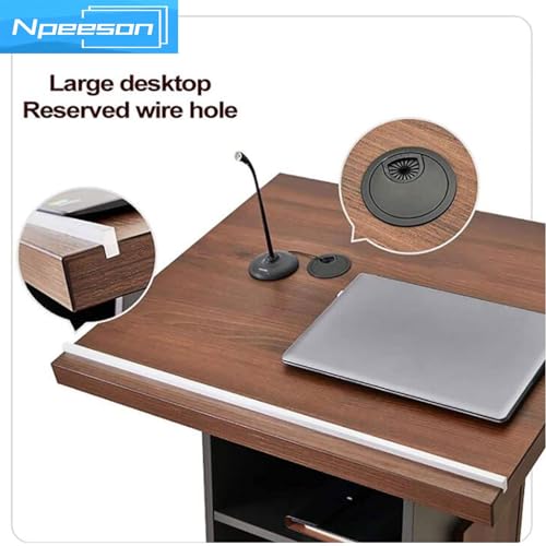 Npeeson Portable Podium Stand with Locking Wheels and Adjustable Microphone Stand