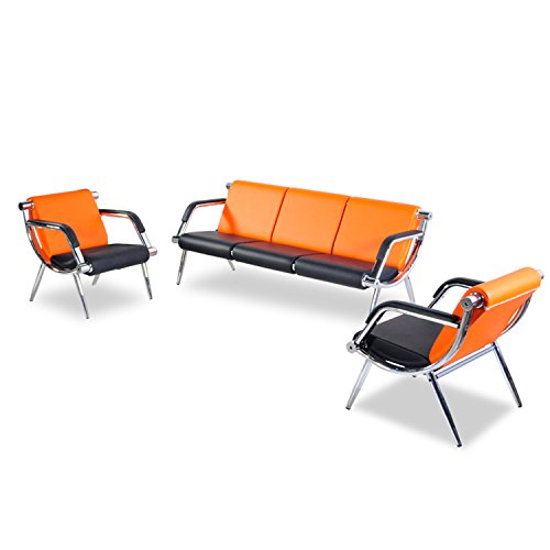 Sliverylake 3PCS Office Reception Chair Set PU Leather Waiting Room Bench Visitor Guest Sofa Airport Clinic