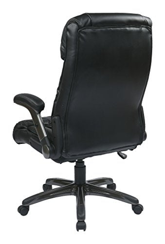 Office Star High Back Bonded Leather Executives Chair with Padded Flip Arms and Titanium Coated Accents, Black