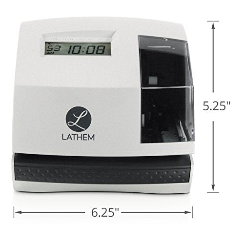 Lathem 100E Multi-Function Electronic Time Clock and Document Stamp, Can Be Mounted on Wall or Desk, Includes Key (100E) , 5.6" x 6.3" x 6.8" , Gray