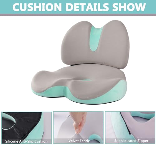 Office Chair Cushion, Lumbar Support Pillow for Tailbone, Sciatica, and Back Pain Relief - Memory Foam Seat Cushion for Car and Travel (Light Gray)