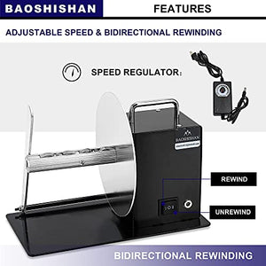 BAOSHISHAN Automatic Label Rewinder Rewinding Machine Label Width 140mm Core Holder 1/1.5/3 inch Roll Core Diameter 180mm 100-240V (with Regulator and Baffle)