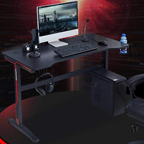 Gaming Desk 47In,Home Office Computer Table, Gamer Workstation with Cup Holder and Earphone Hanger and Two Cable Wire Holes, Black
