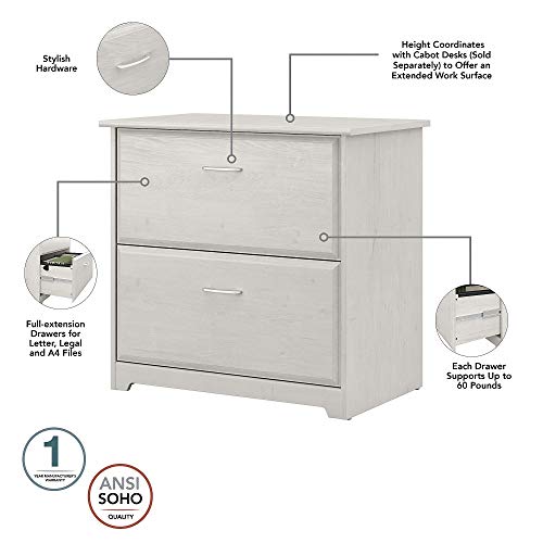 Bush Furniture Cabot L Desk with Hutch, Lateral File and 5 Shelf Bookcase, Linen White Oak