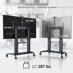 ONKRON Mobile TV Stand for 60” - 110” TVs up to 320 lbs - Height Adjustable with Wheels - VESA 1000x600 - Black