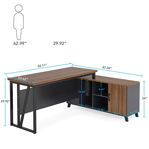 Tribesigns Large L-Shaped Desk, 55 Inches Executive Office Desk Computer Table Workstation with 47 Inches File Cabinet Storage, Brown
