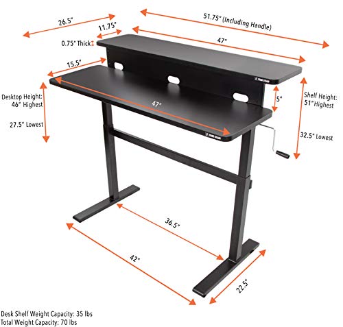 Stand Steady Tranzendesk | 47 Inch Dual Level Standing Desk | Easy Crank Height Adjustable Sit to Stand Desk | Stand Up Workstation with Monitor Riser | Great for Home & Office (47/Black)