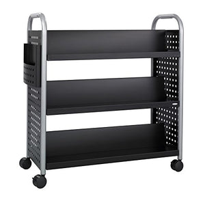 Safco Double-Sided Book Cart - 6 Slanted Shelves, Swivel Wheels, Steel Construction - 300 lb. Capacity - Black, 5335BL