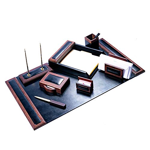Dacasso Wood & Leather Desk Set, 8pcs, Walnut