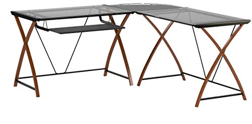 Flash Furniture Glass L-Shape Desk with Pull-Out Keyboard Tray