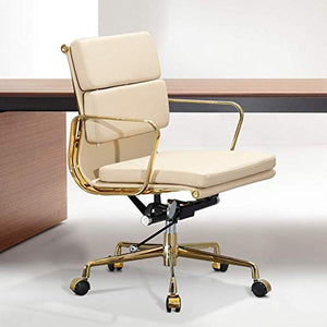 None Ergonomic Pu Leather Mid-Back Office Desk Chair with Armrest - White