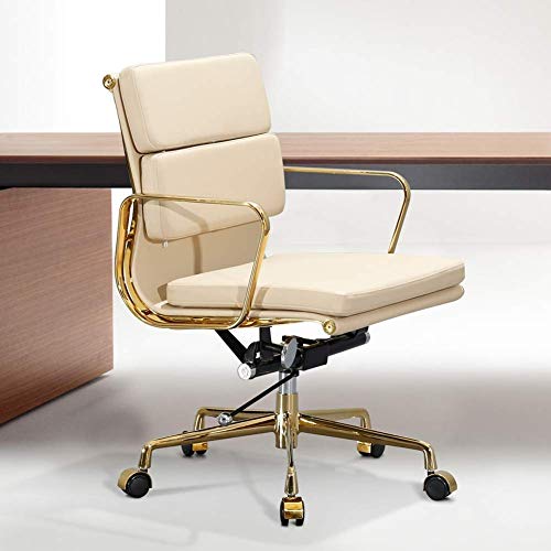 Ergonomic Pu Leather Mid-Back Office Desk Chair with Armrest - White