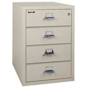 FireKing Fireproof 4-Drawer Card, Check, and Note Vertical File - Parchment Finish, E-Lock
