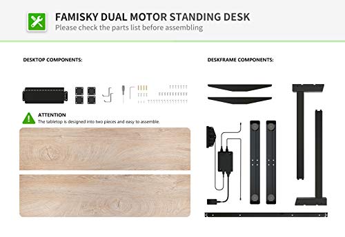 FAMISKY Dual Motor Adjustable Height Electric Standing Desk, 48 x 24 Inches Stand Up Home Office Desk with Splice Tabletop, Black Frame/Greige Top