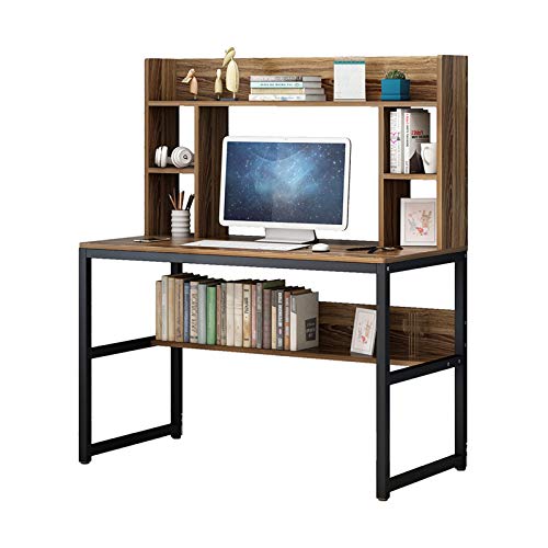 Fiudx Computer Desk Bookshelf 2 in 1,Home Learning Study Writing Reading Desk with Shelf,Sturdy Gaming Desk,Office Laptop Workstation,Large Storage Capacity Vanity Desk Makeup Dressing Console Table