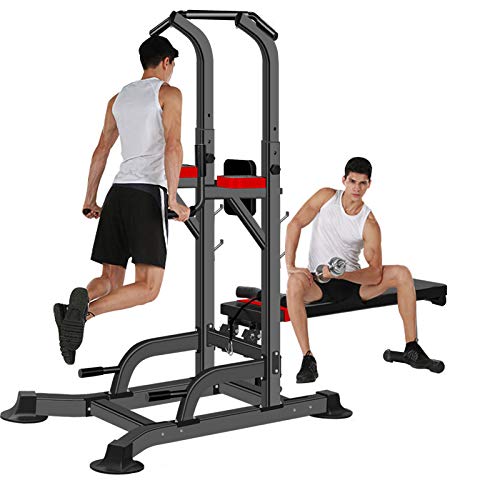 Sentuca Dip Station with Weight Bench-Multifunction Power Tower Pull Up Bar Dumbbell Bench for Home Gym Fitness, Adjustable Strength Training Fitness Equipment, Heavy Duty Professional Workout Station