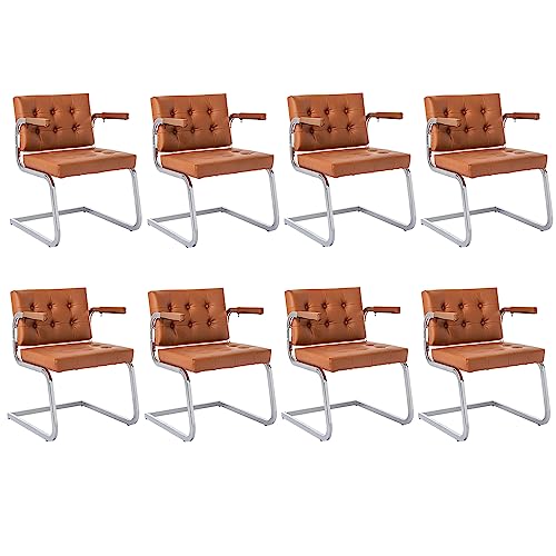 Okeysen Set of 8 Conference Room Chairs - Modern Leather Office Desk Chairs, Sled Base