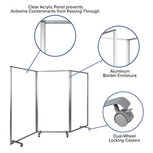 Flash Furniture Raisley Mobile Freestanding Clear Room Divider Sneeze Guard