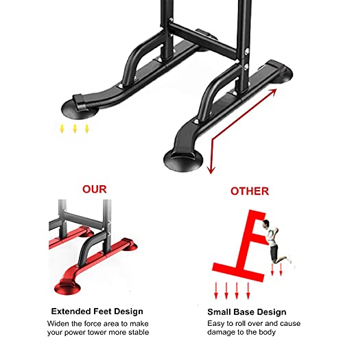GREARDEN Power Tower Dip Station Pull Up Bar Exercise Tower Adjustable Pull Up Station Pull Up Tower Bar for Home Gym Multi-Function Strength Training Fitness Equipment