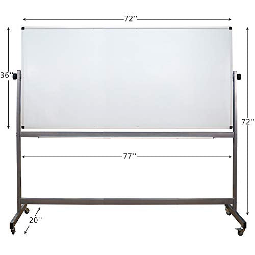 Magnetic Double Sided Mobile Dry Erase White Board with Rolling Stand on Wheels, 72 x 36 Inch, Large Standing Writing Reversible Whiteboard Easel with 4 Markers 1 Eraser 10 Magnets 1 Ruler
