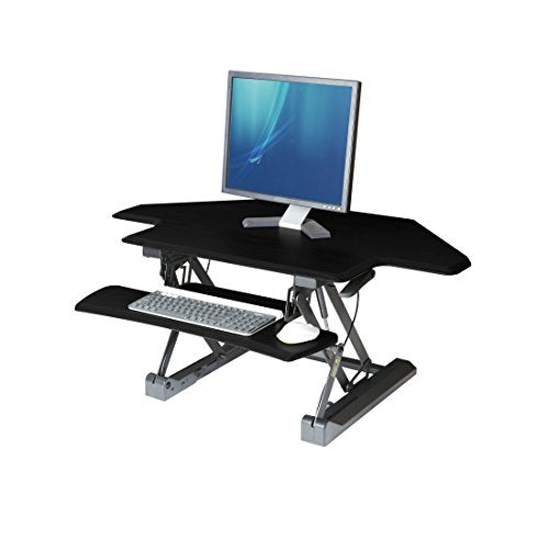 Seville Classics airLIFT Workstation Ergonomic Dual Monitor Riser with Keyboard Tray and Phone/Tablet Holder, Corner (43"), Black
