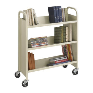 Safco Products Single-Sided Book Cart 5358SA Sand, Heavy Duty, Swivel Wheels, 3 Slanted Shelves