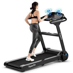 GYMAX Folding Treadmill, Electric Motorized Running Walking Machine with Bluetooth Speaker, Heart Rate Sensor & LED Touch Display, 2.25HP Silent Treadmill for Home/Gym (Black)